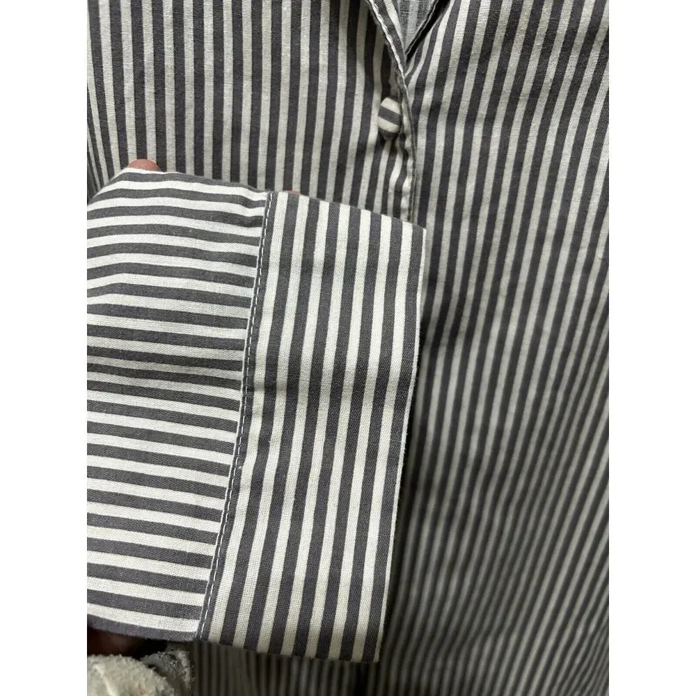 IZOD Sz M Blue Striped Button-Up‎ Pajama Sleep Shirt Nightgown gray and white